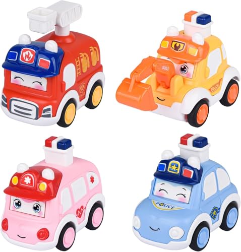 Funkprofi TUT TUT Baby Flitzer Spielzeugauto 4-er Set ab 3 Jahren, Push & Go Auto für Kinder Elektrische Rennstrecke mit Offroad Polizeiautoder von Funkprofi