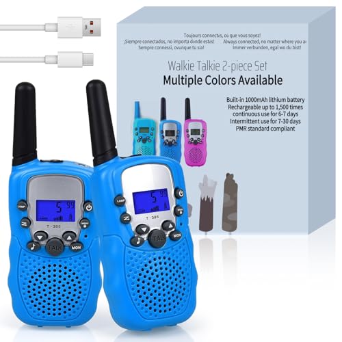 Funkprofi Walkie Talkie Set für Kids, T-388 Funkgerät für Kinder mit Wiederaufladbarer Akkus, Hobbyfunker 8 Kanal PMR 446 Reichweite bis 2 - 3 km (2er-Set) Blau von Funkprofi