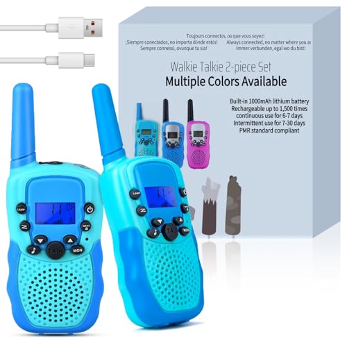 Funkprofi Walkie Talkie Set für Kids, T-388 Funkgerät für Kinder mit eingebautem 1000 mAh wiederaufladbarem Akku, Hobbyfunker 8 Kanal PMR 446, Reichweite bis 2-3 km (2er-Set) hellblau,Light Blue von Funkprofi