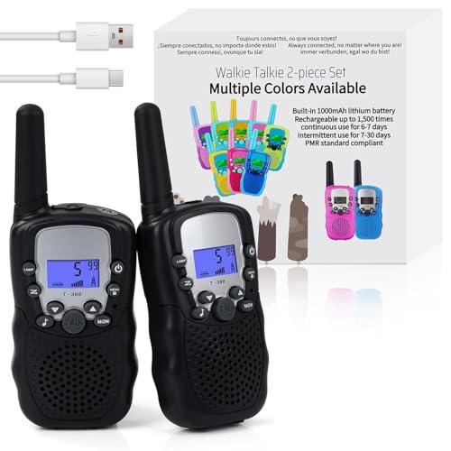 Funkprofi Walkie Talkie Set für Kids, T-388 Funkgerät für Kinder mit Wiederaufladbarer Akkus, Hobbyfunker 8 Kanal PMR 446 Reichweite bis 2 – 3 km (2er-Set) Schwarz von Funkprofi