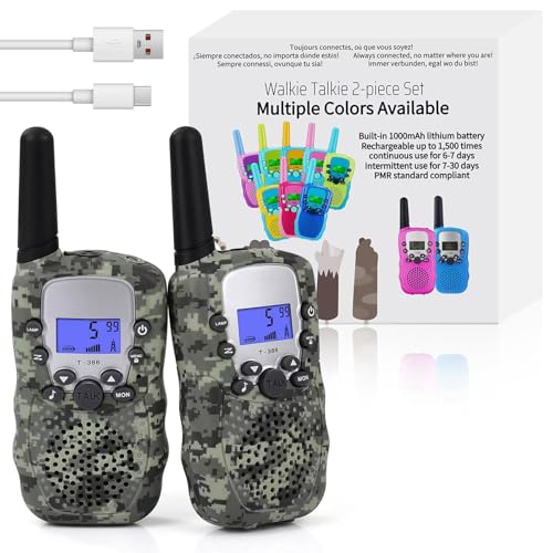 Funkprofi Walkie Talkie Set für Kids, T-388 Funkgerät für Kinder mit Wiederaufladbarer Akkus, Hobbyfunker 8 Kanal PMR 446 Reichweite bis 2 - 3 km (2er-Set) Tarnfarbe von Funkprofi