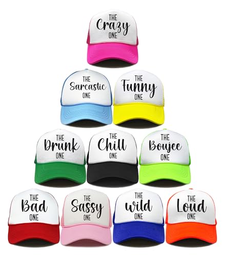 The_One/Schaumstoff-Trucker-Hut-Set – Bad, Boujee, Chill, verrückt, betrunken, lustig, laut, sarkastisch, frech, wild, 10 Stück The_One/Schaumstoff-Trucker-Hut-Set – Bad, Boujee, Chill, verrückt, betrunken, lustig, laut, sarkastisch, frech, wild, 10 Stück von Funky Junque