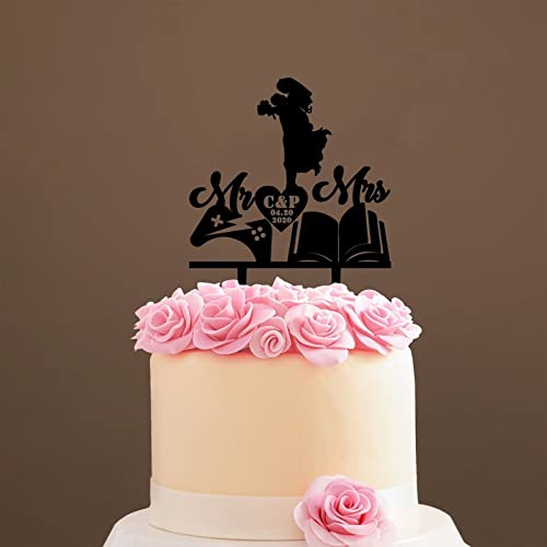 Custom Mr Mr Cake Topper Couple Game And Book Cake Topper, Bride And Groom Hug Silhouette Cake Topper Perfect for Wedding, Engaged, Anniversary, Bridal Shower Party Cake Decorations von Funlucy