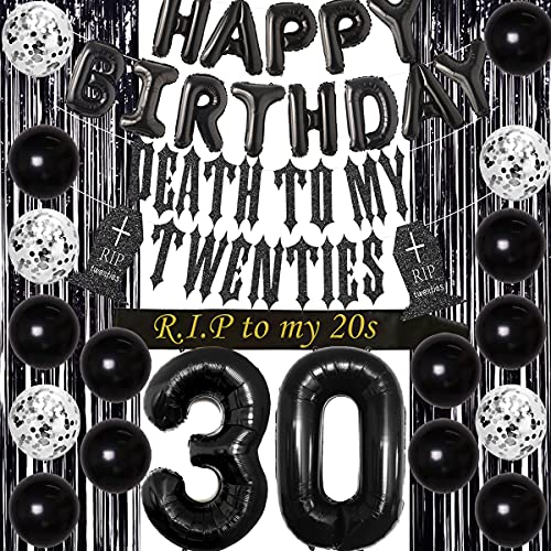 30 Geburtstag dekorationen für Ihn Ihr schwarzer Tod zu meinen Zwanzigern Banner Rip to My 20s Schärpe Nummer 30 Ballon Alles Gute zum Geburtstag Ballon Banner Folienvorhang von Funmemoir