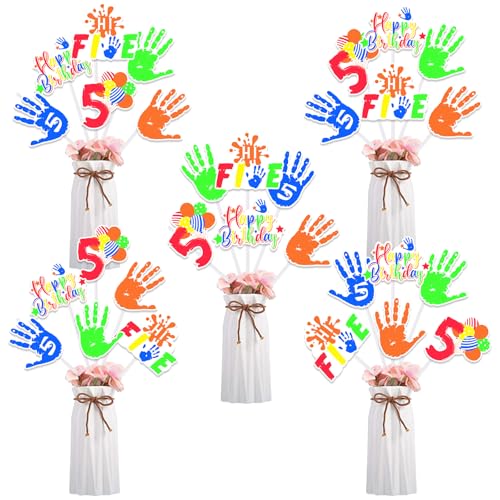 Funmemoir 24 Stück Hi-Five-Geburtstagsparty-Dekorationen, 5. Geburtstag, Dekorationen für Jungen und Mädchen, Tafelaufsatz, Tischdekoration für Handabdruck, 5 Jahre alte Geburtstagsdekorationen Funmemoir 24 Stück Hi-Five-Geburtstagsparty-Dekorationen, 5. Geburtstag, Dekorationen für Jungen und Mädchen, Tafelaufsatz, Tischdekoration für Handabdruck, 5 Jahre alte Geburtstagsdekorationen von Funmemoir