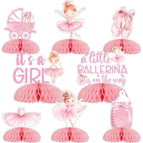 Funmemoir Ballerina Babyparty-Dekorationen für Mädchen, 8 Stück, Ballerina, Babyparty, Waben-Mittelstück, A Little Ballerina Is One The Way Tischdekorationen für Balletttänzerin, Ballerina-Thema Funmemoir Ballerina Babyparty-Dekorationen für Mädchen, 8 Stück, Ballerina, Babyparty, Waben-Mittelstück, A Little Ballerina Is One The Way Tischdekorationen für Balletttänzerin, Ballerina-Thema von Funmemoir