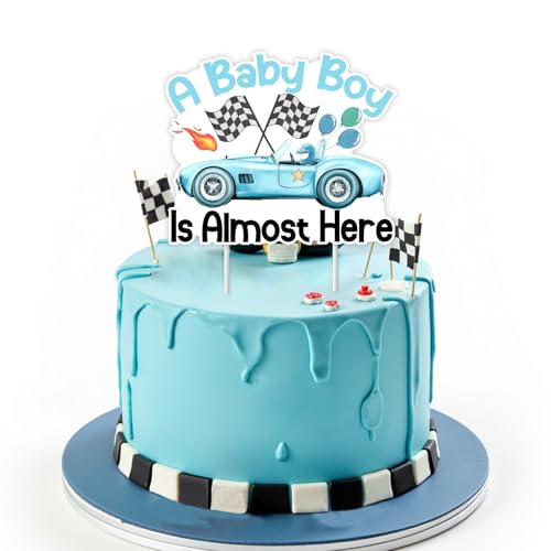 Funmemoir Blue Race Car Baby Shower Dekorationen für Jungen – A Baby Boy Is Almost Here Cake Topper, Vintage Blue Let's Go Rennwagen Kuchen Dekorationen für Schwangerschaft Feier Neugeborene Party Funmemoir Blue Race Car Baby Shower Dekorationen für Jungen – A Baby Boy Is Almost Here Cake Topper, Vintage Blue Let's Go Rennwagen Kuchen Dekorationen für Schwangerschaft Feier Neugeborene Party von Funmemoir