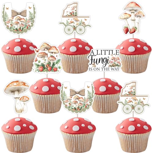 Funmemoir Cupcake-Topper mit Pilzmotiven für Babypartys – 24 Stück Cupcake-Topper, "A Little Fungi Is on the Way", Fee, Wald, Wildblume, Pilz, Wald, Babyparty, Geschlechtsoffenbarung, Partyzubehör Funmemoir Cupcake-Topper mit Pilzmotiven für Babypartys – 24 Stück Cupcake-Topper, "A Little Fungi Is on the Way", Fee, Wald, Wildblume, Pilz, Wald, Babyparty, Geschlechtsoffenbarung, Partyzubehör von Funmemoir