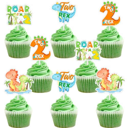 Funmemoir Dinosaurier-Dekoration zum 2. Geburtstag für Jungen, 36 Stück Zwei Rex-Dinosaurier-Geburtstags-Cupcake-Topper, Brüllen Sie 'm Two Dschungel-Mottoparty-Kuchendekorationen für 2-jährige Jungen Funmemoir Dinosaurier-Dekoration zum 2. Geburtstag für Jungen, 36 Stück Zwei Rex-Dinosaurier-Geburtstags-Cupcake-Topper, Brüllen Sie 'm Two Dschungel-Mottoparty-Kuchendekorationen für 2-jährige Jungen von Funmemoir