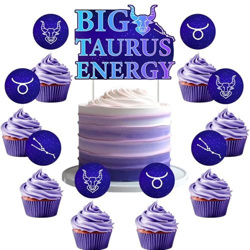 Funmemoir Große Stier-Energie-Dekorationen – großer Stier-Energie-Kuchenaufsatz und 24 Cupcake-Topper für Sternzeichen Stier, Geburtstagsparty, Astrologie-Mottoparty Funmemoir Große Stier-Energie-Dekorationen – großer Stier-Energie-Kuchenaufsatz und 24 Cupcake-Topper für Sternzeichen Stier, Geburtstagsparty, Astrologie-Mottoparty von Funmemoir