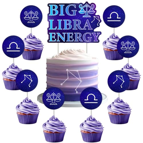 Funmemoir Große Waage Energie Dekorationen - Waage Sternzeichen Geburtstag Kuchen Topper Set mit 1 Cake Topper & 24 Cupcake Topper, Waage Zeichen Party Dekorationen für Geburtstag, Themenbedarf für von Funmemoir