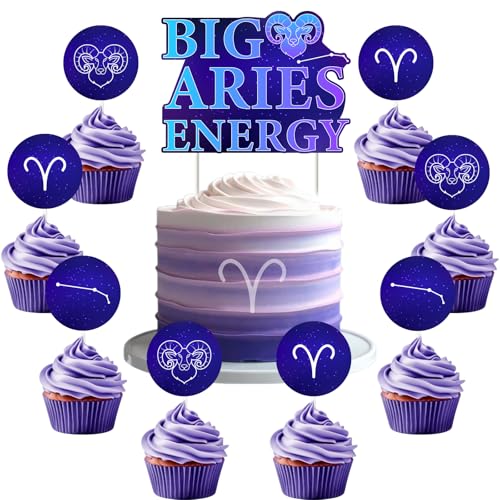 Funmemoir Große Widder-Energie-Dekorationen – Sternzeichen-Geburtstagskuchenaufsatz und 24 Cupcake-Aufsätze, Astrologie-Motto-Party-Dekoration für Widderschild, Geburtstagszubehör Funmemoir Große Widder-Energie-Dekorationen – Sternzeichen-Geburtstagskuchenaufsatz und 24 Cupcake-Aufsätze, Astrologie-Motto-Party-Dekoration für Widderschild, Geburtstagszubehör von Funmemoir