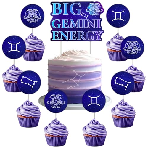 Funmemoir Große Zwillinge Energie-Dekorationen – Zwillinge Sternzeichen Geburtstag Kuchen Topper & 24 Stück Cupcake-Topper, Astrologie-Motto-Party-Dekoration für Zwillinge, Geburtstagszubehör von Funmemoir
