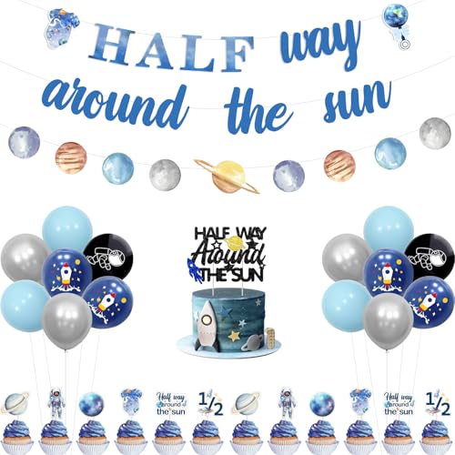 Funmemoir Half Birthday Party Decorations Space Half Way Around the Sun Banner Garland Cake Cupcake Toppers Balloons for Rocket Planet Astronaut Theme Half Year 6 Months 1/2 Birthday Party Funmemoir Half Birthday Party Decorations Space Half Way Around the Sun Banner Garland Cake Cupcake Toppers Balloons for Rocket Planet Astronaut Theme Half Year 6 Months 1/2 Birthday Party von Funmemoir