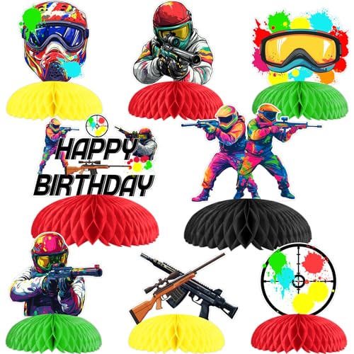 Funmemoir Paintball-Geburtstagsparty-Dekorationen, 8 Stück, Paintball-Thema, Waben-Mittelstücke, Pistolenschießspiel, Farbspritzer, Regenbogen-Happy Birthday-Party-Dekorationen Funmemoir Paintball-Geburtstagsparty-Dekorationen, 8 Stück, Paintball-Thema, Waben-Mittelstücke, Pistolenschießspiel, Farbspritzer, Regenbogen-Happy Birthday-Party-Dekorationen von Funmemoir