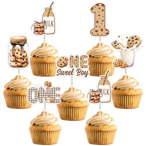 Funmemoir Party-Dekorationen zum 1. Geburtstag mit Milch und Keksen – 24 Stück One Sweet Boy Cupcake-Topper, doppelseitig bedruckt, Kuchendekorationen für Jungen, Milch- und Kekse, Thema, 1 Funmemoir Party-Dekorationen zum 1. Geburtstag mit Milch und Keksen – 24 Stück One Sweet Boy Cupcake-Topper, doppelseitig bedruckt, Kuchendekorationen für Jungen, Milch- und Kekse, Thema, 1 von Funmemoir