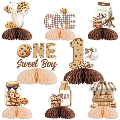 Funmemoir Party-Dekorationen zum 1. Geburtstag mit Milch und Keksen – 8 Stück One Sweet Boy Waben-Mittelstücke, doppelseitig bedruckte Tischdekorationen für Jungen zum ersten Geburtstag Funmemoir Party-Dekorationen zum 1. Geburtstag mit Milch und Keksen – 8 Stück One Sweet Boy Waben-Mittelstücke, doppelseitig bedruckte Tischdekorationen für Jungen zum ersten Geburtstag von Funmemoir