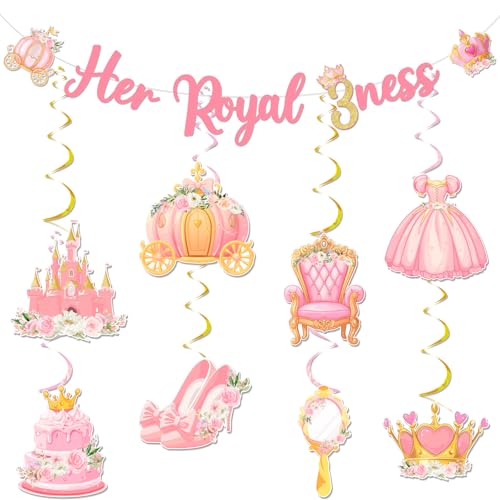 Funmemoir Prinzessin 3. Geburtstag Dekorationen – Ihr königliches 3ness-Banner mit 8 Stück Prinzessin Geburtstag hängende Wirbel für sie königliche Dreiheit Prinzessin Krone Schloss Königliche 3 Jahre Funmemoir Prinzessin 3. Geburtstag Dekorationen – Ihr königliches 3ness-Banner mit 8 Stück Prinzessin Geburtstag hängende Wirbel für sie königliche Dreiheit Prinzessin Krone Schloss Königliche 3 Jahre von Funmemoir