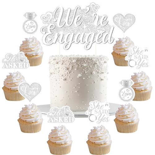 Funmemoir Verlobungsparty-Dekorationen, Silber – "We're Engaged", Kuchendekoration für Verlobung, Hochzeit, Brautparty, 12 Stück Funmemoir Verlobungsparty-Dekorationen, Silber – "We're Engaged", Kuchendekoration für Verlobung, Hochzeit, Brautparty, 12 Stück von Funmemoir