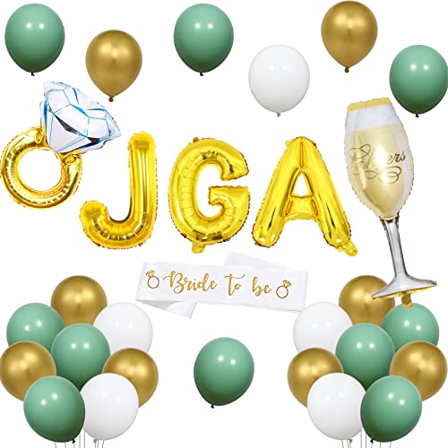 JGA Deko Grün, Junggesellenabschied Frauen Deko Set - Folienballons JGA Gold, Bride To Be Schärpe, Diamantring und Weinglas Folienballons für Braut Deko JGA von Funmemoir
