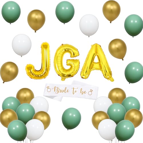 JGA Deko Grün, Junggesellenabschied Frauen Deko Set - Folienballons JGA Gold, Bride To Be Schärpe, Diamantring und Weinglas Folienballons für Braut Deko JGA von Funmemoir