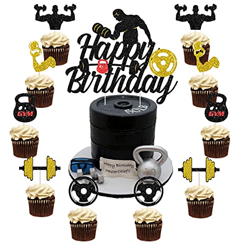 Fitness Kuchen Dekorationen - Kuchen und Cupcake Dekorationen für Männer Schwarz und Gold Fitness-Kuchen-Dekorationen, 25 Stück Glitzer-Gewichtheben-Kuchen-Dekorationen Fitness Kuchen Dekorationen - Kuchen und Cupcake Dekorationen für Männer Schwarz und Gold Fitness-Kuchen-Dekorationen, 25 Stück Glitzer-Gewichtheben-Kuchen-Dekorationen von Funmemoir