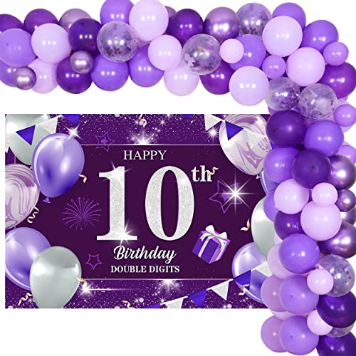 Lila 10. Geburtstag Party Dekorationen für Mädchen - Ballon Girlande Kit mit Happy Birthday Kulisse, Konfetti Luftballons, Lila Doppelstellige Geburtstagsdekorationen für zehn Jahre alt von Funmemoir