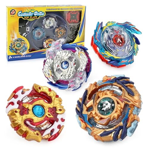 4Piece Gyro Burst Starter Set,Battle Spinner Burst,3D Fusion Modell Metall Masters Beschleunigungslauncher Speed Kreisel mit Basis-Arena für Kindertag, Ostern, Weihnachten, Geburtstag von Funmo