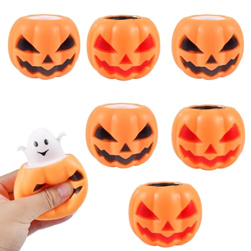 6 Stück Halloween Kürbis Led Licht,Gespenstischer Kürbiskopf Beleuchteter Kürbis Spielzeug Kneten Spaß Entlüftung Spielzeug Stressabbau,Kürbis Antistressball Set,Stress Bureau Citrouille Relief von Funmo