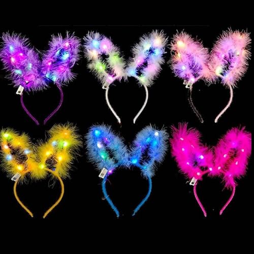 6 Stück Hasen Haarreif Leuchtendes Stirnband,Hasenohren Haarrei,LED Stirnband Bunt Leucht,Leuchtende Haarreifen Damen Mädchen,für Ostergeburtstagsfeier Kinder und leuchtende Haaraccessoires 6 Stück Hasen Haarreif Leuchtendes Stirnband,Hasenohren Haarrei,LED Stirnband Bunt Leucht,Leuchtende Haarreifen Damen Mädchen,für Ostergeburtstagsfeier Kinder und leuchtende Haaraccessoires von Funmo