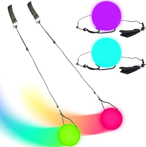 Funmo 2 Stück LED Poi Bälle,LED Glow Poi Kugeln mit Regenbogen Farben und Strobe-Effekt,Light can Dance Fingers,Zirkus Spielzeug,jonglierbälle Leuchtend für Spinnen Schwingen Bauchtanz von Funmo