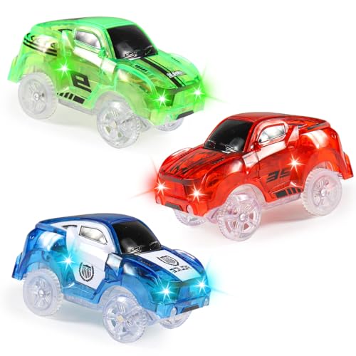 Funmo 3 Pack Magic Cars, Race Cars Spielzeug, Autos Leuchtendes Spielzeugautos,Auto Tracks Cars mit 5 LED Blinkenden Lichtern, kompatibel mit den meisten Tracks für Jungen und Mädchen (Rennauto) von Funmo