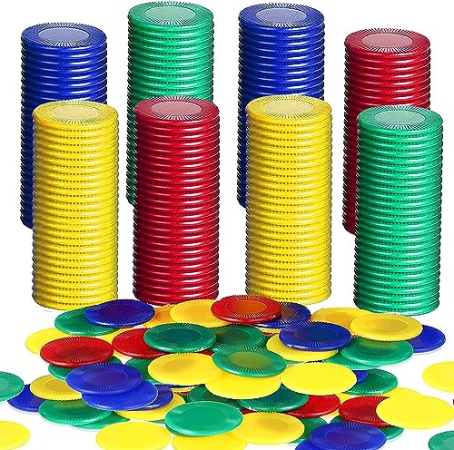 400 Stücke Kunststoff Pokerchips, Poker Chips Set, Kinder Zählchips,Spielchips zum Lernen Mathematischer Berechnungen und Bingospiele(4 Farben,0.86 Zoll) von Funmo