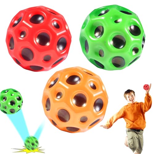 Funmo Astro Jump Ball 3 Stück,Moon Ball für Kinder,Hohe Sprünge Gummiball Space Ball Moonball,Bounce Ball Bouncing Ball Hohe Bounce-Loch-Ball Mondball Lavaball for Kids Party von Funmo