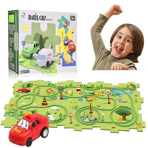 Funmo Auto Spielzeug, Autorennbahn Kinder, DIY Puzzle-Rennstrecke für Kinderspielzeug, DIY-Route Spielzeugauto Geschenkspiele Cars Spielzeug, Geschenke für Kinder im Alter von 2, 3, 4, 5, 6 Jahren von Funmo