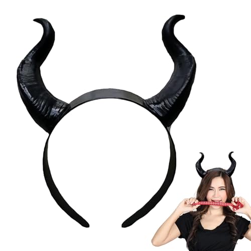 Funmo Kuhhorn-Kopfschmuck für Halloween und Kostüm-Party - Dämonen-Haarband, Einfarbig, Einfach, Schwarz, Lustig - ACDC Hörner von Funmo