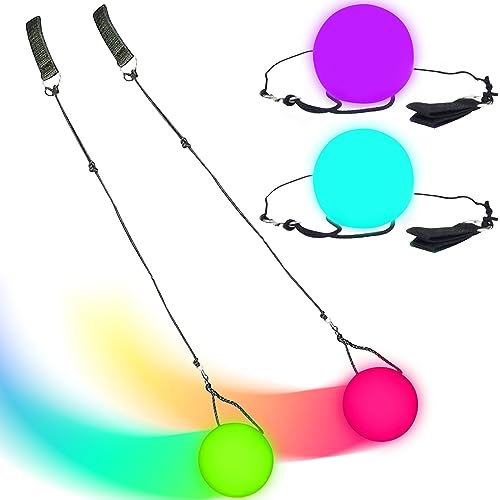 Funmo LED Poi,2 Stück LED Poi Bälle,POI Jonglierbälle für Anfänger und Profis, RegenbogenVerblassen und hoher Stroboskop mit verstellbaren Doppelschlaufen-Leinen von Funmo
