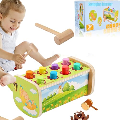 Funmo Montessori Spielzeug ab 1 Jahr, Montessori Spielzeug Hammer Spiel, Holz Lernspielzeug Hammerspiel, Klopfbank Schlagen Elefant Spiel, Klopfbank Holz für Jungen und Mädchen Ostergeschenke Kinder von Funmo