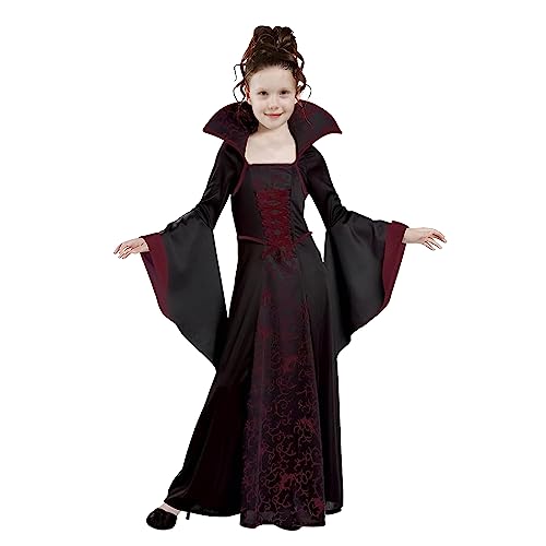 Funmo Vampir Kostüm Kinder Mädchen Halloween Kostüm Kinder Gothic Vampir Kostüm Gothic Prinzessin Kleid Schwarz Rot für Karneval Halloween Cosplay Kostüm (140cm) von Funmo