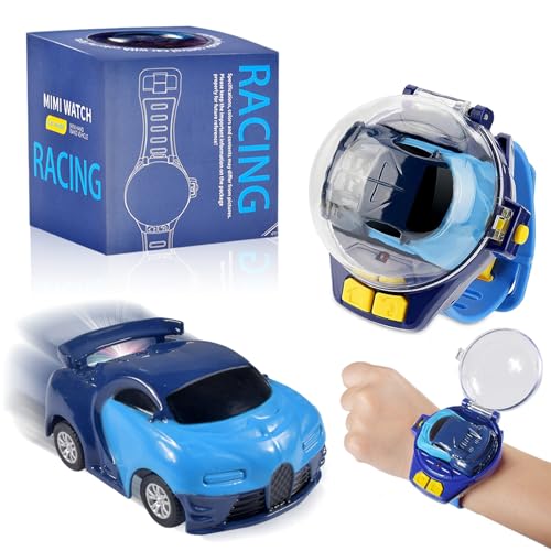 Mini Fernbedienung Auto Uhr Spielzeug für Kinder, 2,4 GHz USB Ferngesteuertes Auto Uhr, Uhr Spielzeug Auto ABS RC Stunt Auto Rennauto Bracelet Mit Wasserdichter Hülle - Jungen Geschenke (Blue) von Funmo