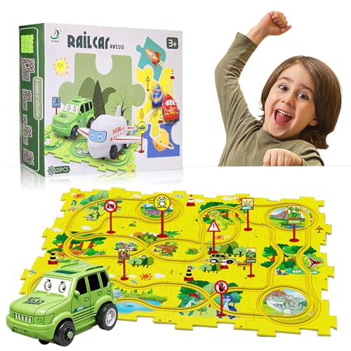 Auto Spielzeug Autorennbahn Spielzeugauto DIY-Puzzlebahn für Kinderspielzeug DIY-Route Cars Spielzeug Geschenkspiele für Kinder Spielzeug ab 2 3 4 5 6 Jahren (Dinosaurier) von Funmo