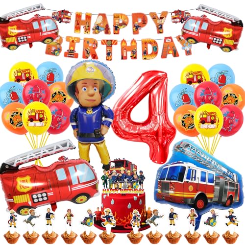 Funnity Feuerwehr Deko Kindergeburtstag, Feuerwehrmann Sam Geburtstagsdeko, Feuerwehr Geburtstag Deko 4 Jahre, Feuerwehrauto Themed Dekoration, Happy Birthday Deko für Feuerwehr Party Funnity Feuerwehr Deko Kindergeburtstag, Feuerwehrmann Sam Geburtstagsdeko, Feuerwehr Geburtstag Deko 4 Jahre, Feuerwehrauto Themed Dekoration, Happy Birthday Deko für Feuerwehr Party von Funnity
