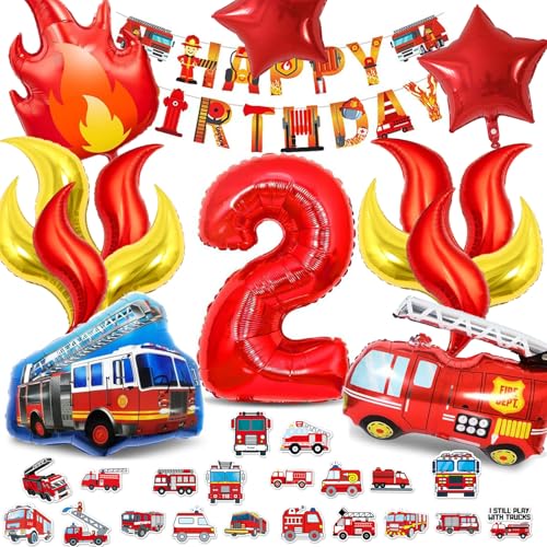 Funnity Feuerwehr Deko Kindergeburtstag 2 Jahre, Feuerwehr Geburtstag Deko, Feuerwehr Luftballon eignen sich für Kindergeburtstage, Feuerwehrauto Mottopartys von Funnity