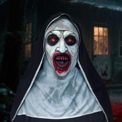 Funnity Halloween Horror Nonne Maske, Halloween Gruselige Masken,Rote Augen Rote Zähne, Erwachsene Cosplay Party Requisiten, Unisex Funnity Halloween Horror Nonne Maske, Halloween Gruselige Masken,Rote Augen Rote Zähne, Erwachsene Cosplay Party Requisiten, Unisex von Funnity