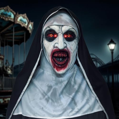 Funnity Halloween Horror Nonne Maske, Halloween Gruselige Masken,Rote Augen Rote Zähne, Erwachsene Cosplay Party Requisiten, Unisex von Funnity