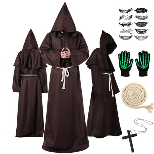 Funnity Mönch Kostüm, Faschingskostüme Männer, Priester Kostüm, Mittelalter Kleidung Herren eignen sich perfekt als Karneval Kostüm, Maskeradenkostüme(Rot, XX-Large) von Funnity