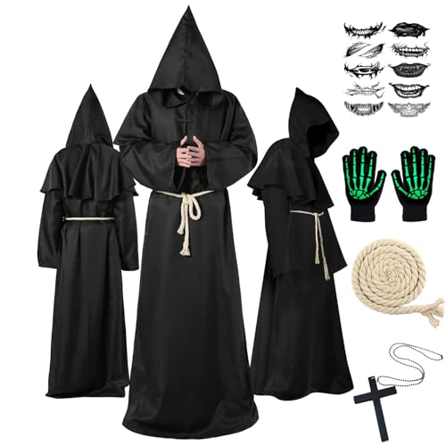 Funnity Mönch Kostüm, Faschingskostüme Männer, Priester Kostüm, Mittelalter Kleidung Herren eignen sich perfekt als Karneval Kostüm, Maskeradenkostüme(Schwarz, X-Large) von Funnity