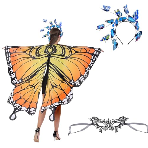 Funnity Schmetterling Kostüm Damen, Faschingskostüme Schmetterling Haarreif Damen für Erwachsene, Schmetterling Haarreif,Damen Spitze Maske, für Karneval Kostüm, Faschingskostüme, Cosplay(Gelb) von Funnity