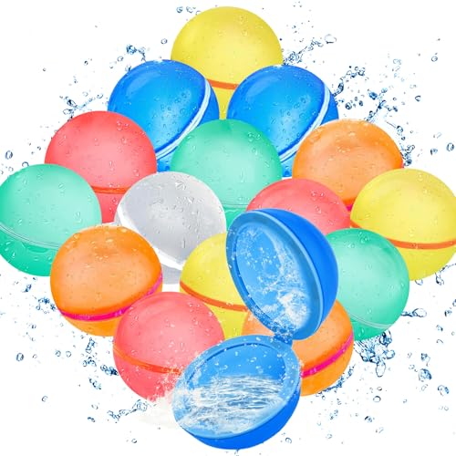 Funnity Wasserbomben Selbstschließend, 16 Stück Wiederverwendbare Wasserbomben, Eine Sekunde Schnellfüller Magnetische Wasserbomben, Strandspielzeug Pool spielzeug für Sommer Draussen von Funnity