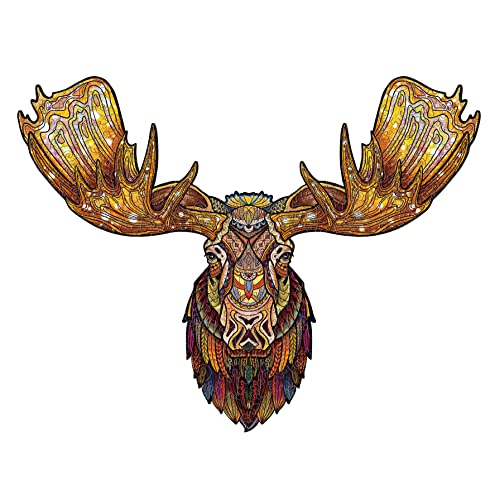 Funnli Holzpuzzle Erwachsene, Einzigartige Tierförmige Holz Puzzle(MAJESTÄTISCHER ELCH) (L-45 * 34.6cm-270 Stück) von Funnli